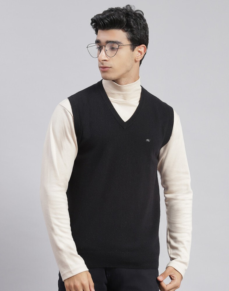 Buy Men Grey Solid V Neck Sleeveless Sweaters/Pullovers Online in India -  Monte Carlo