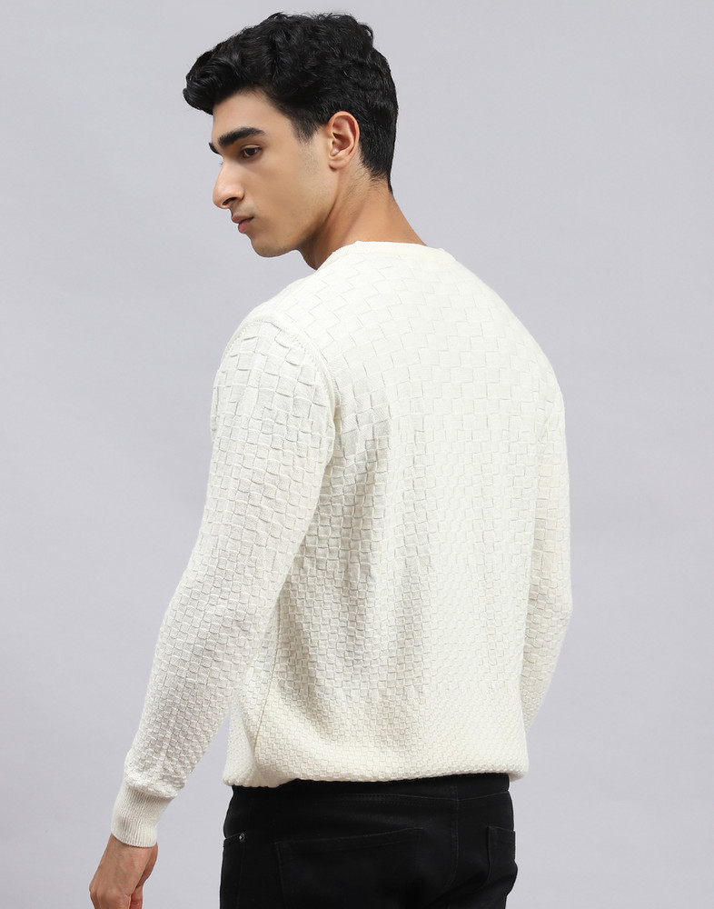 MONTE CARLO Self Design V Neck Casual Men White Sweater Buy