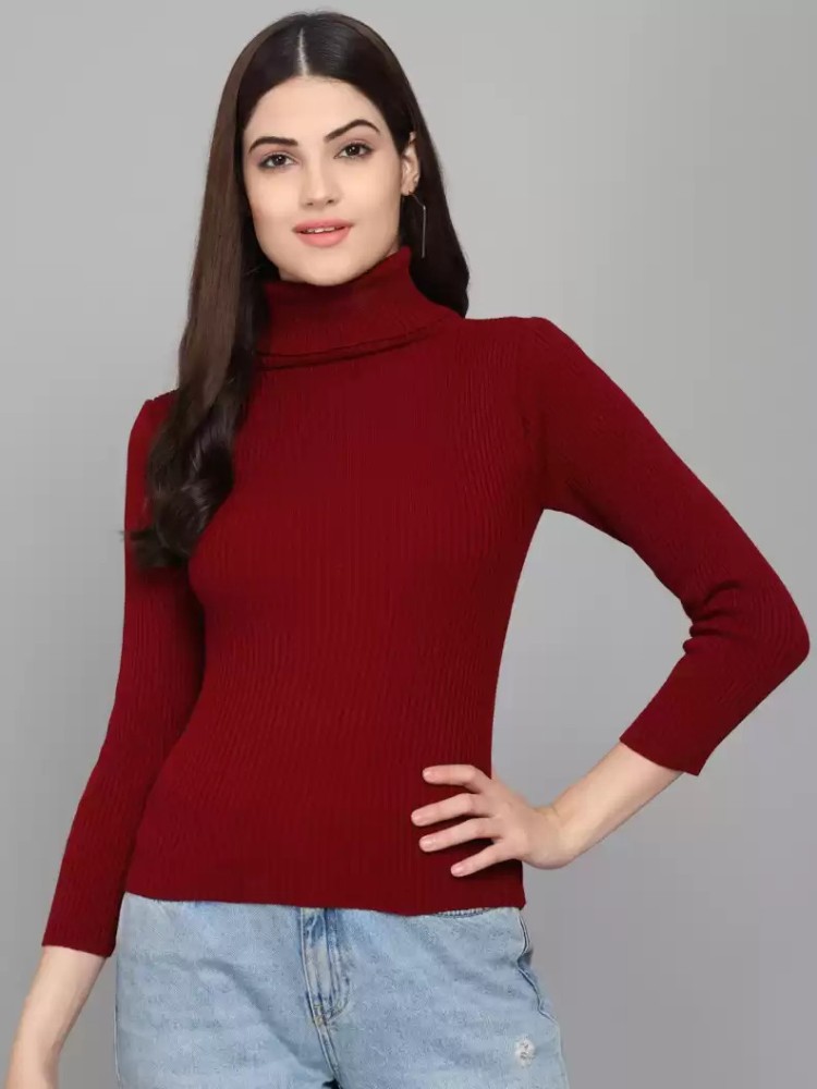 TANDUL Solid High Neck Casual Women Maroon Sweater Buy TANDUL