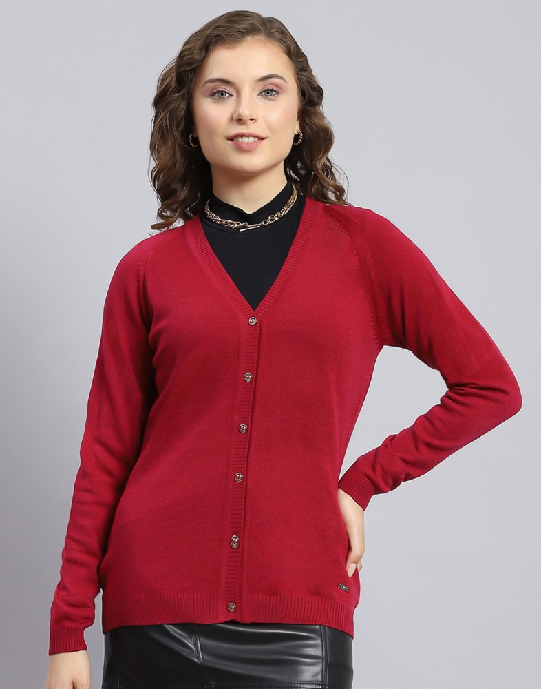 Buy Women Red Solid Cardigan Online in India - Monte Carlo