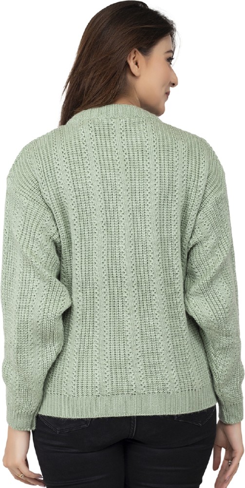 StyleDusk Woven Round Neck Casual Women Green Sweater - Buy 