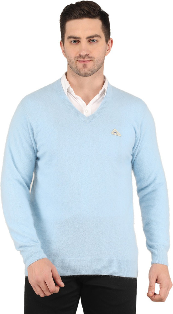 Light blue v neck jumper mens on sale