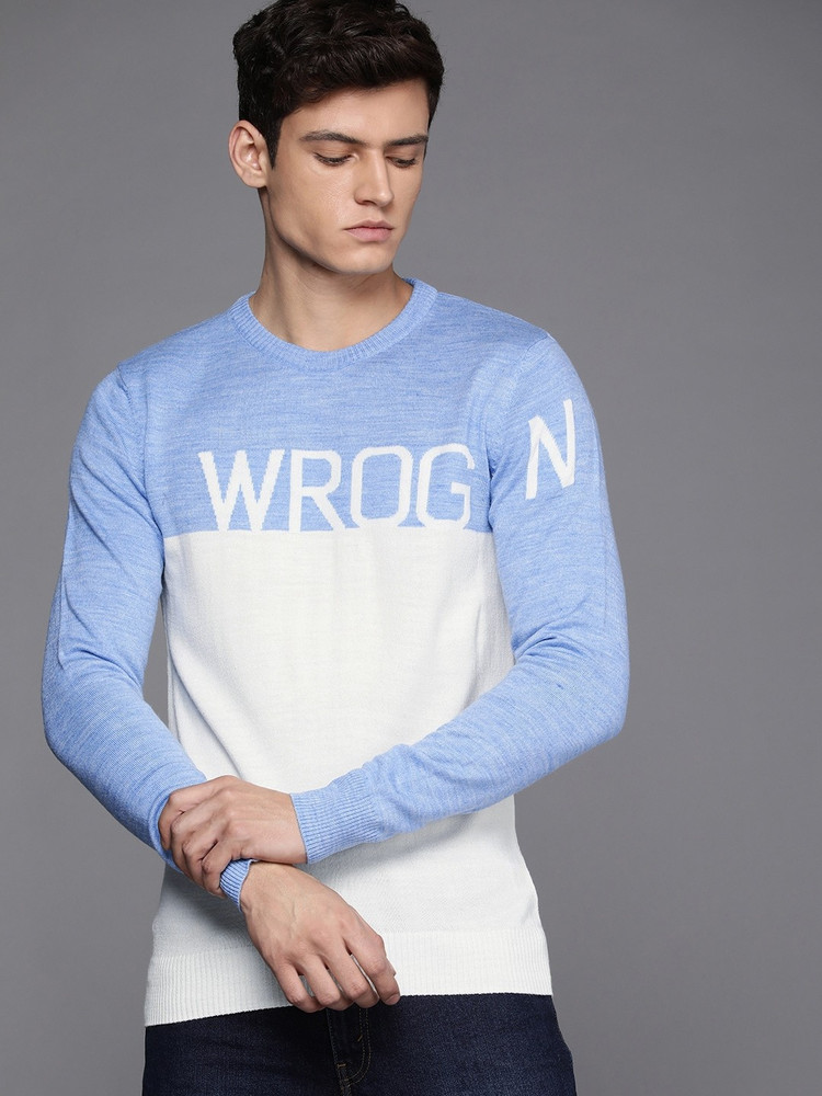 WROGN Colorblock Round Neck Casual Men Blue Sweater Buy WROGN