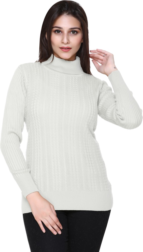 GODFREY Self Design High Neck Casual Women White Sweater - Buy GODFREY Self  Design High Neck Casual Women White Sweater Online at Best Prices in India