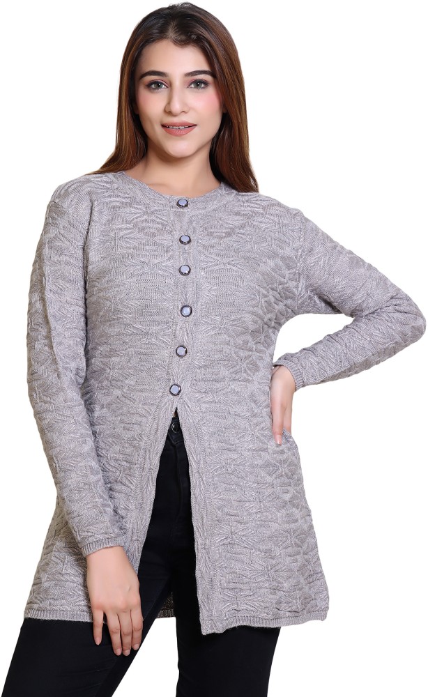 Winter knit Self Design Round Neck Casual Women Grey Sweater Buy