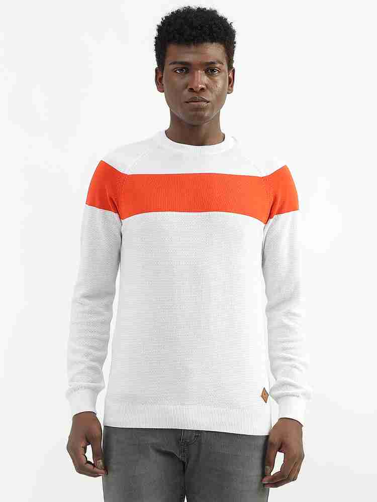 Orange and white striped sweater discount
