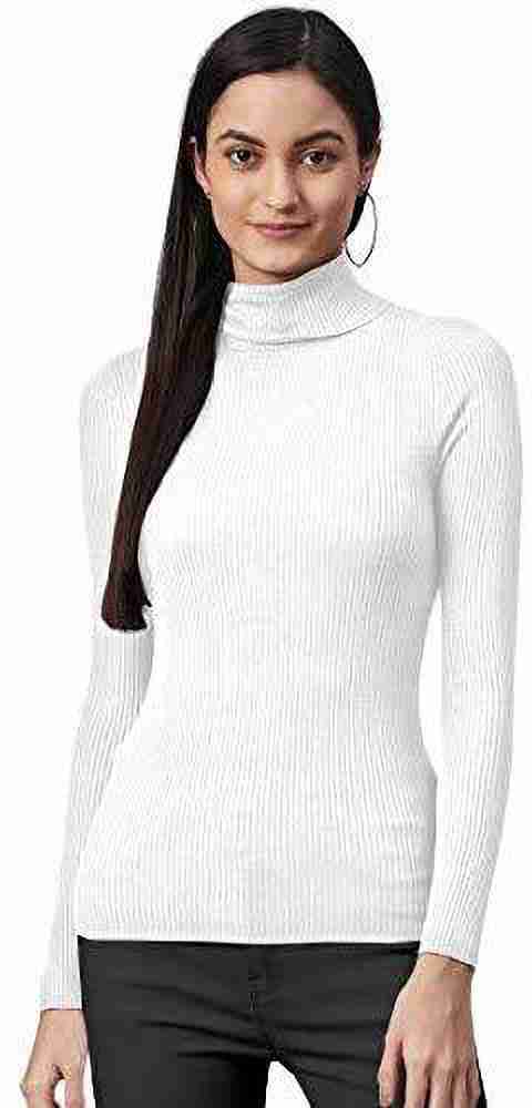 LOVO Solid High Neck Casual Women White Sweater - Buy LOVO Solid High Neck  Casual Women White Sweater Online at Best Prices in India