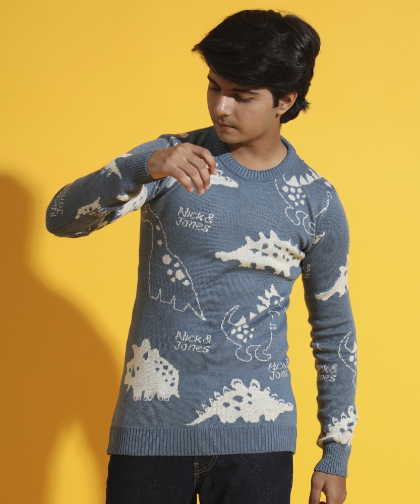 NICK AND JONES Printed Round Neck Casual Boys Blue White Sweater Buy NICK AND JONES Printed Round Neck Casual Boys Blue White Sweater Online at Best Prices in India Flipkart