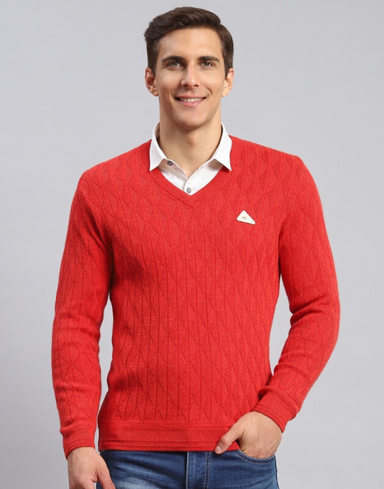 Red v clearance neck sweater men