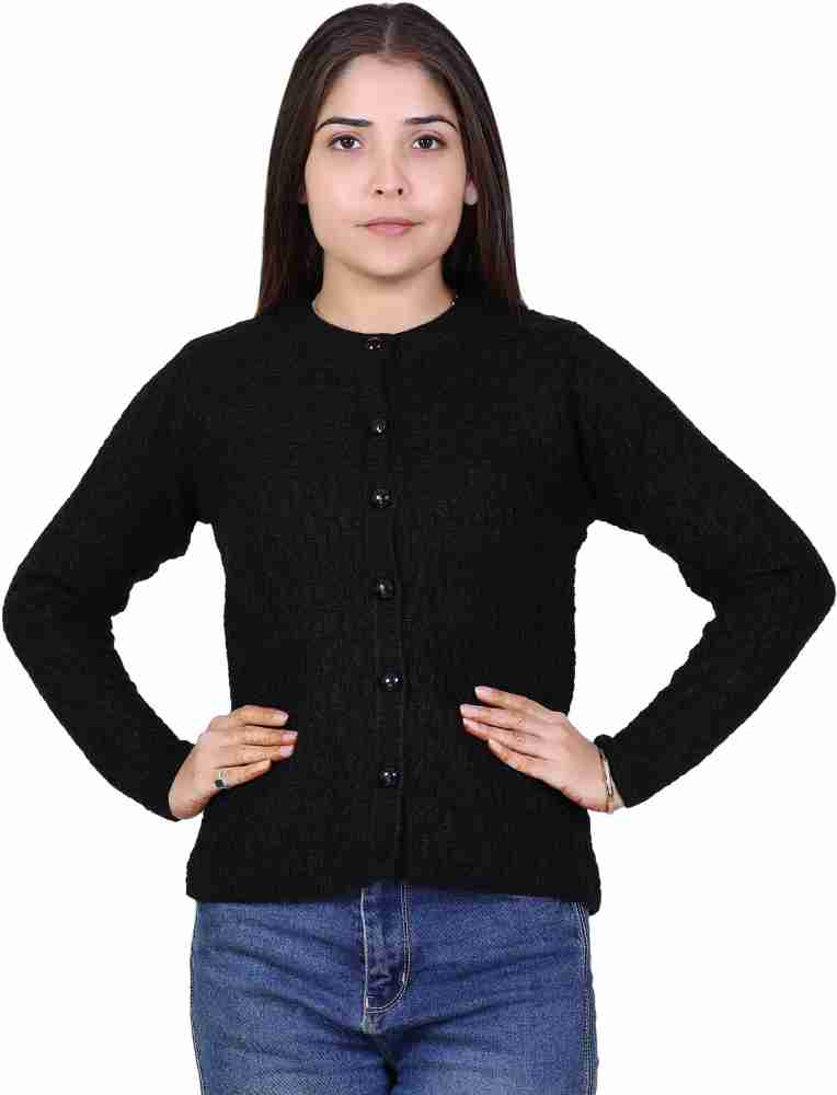 Ogarti Self Design Round Neck Casual Women Black Sweater - Buy