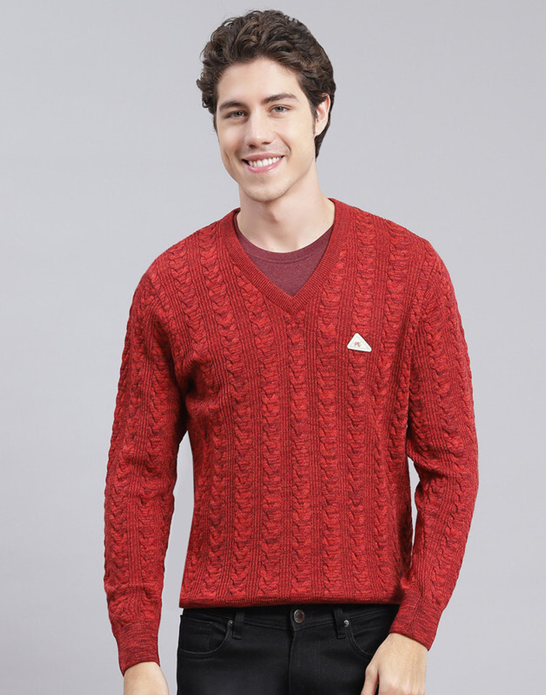 MONTE CARLO Self Design V Neck Casual Men Maroon Sweater Buy
