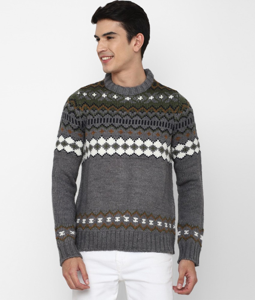 American Eagle Outfitters Printed High Neck Casual Men Grey Sweater Buy American Eagle Outfitters Printed High Neck Casual Men Grey Sweater Online at Best Prices in India Flipkart