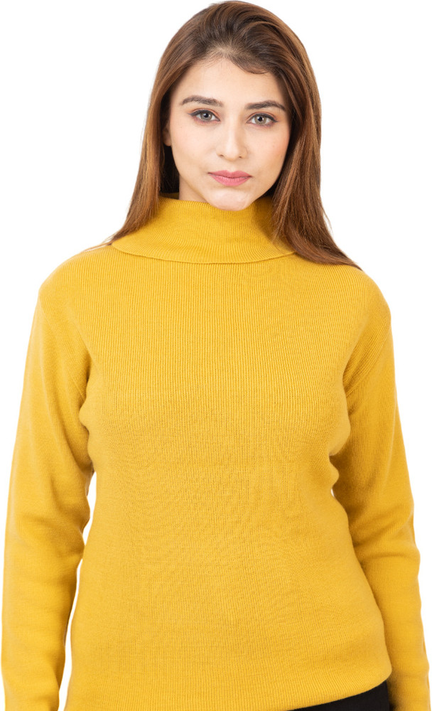 TWENTY ME Solid High Neck Casual Women Yellow Sweater Buy TWENTY