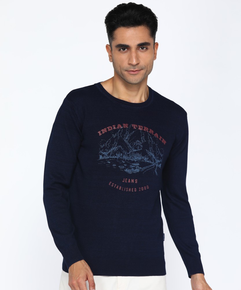 INDIAN TERRAIN Printed Crew Neck Casual Men Blue Sweater Buy INDIAN TERRAIN Printed Crew Neck Casual Men Blue Sweater Online at Best Prices in India Flipkart