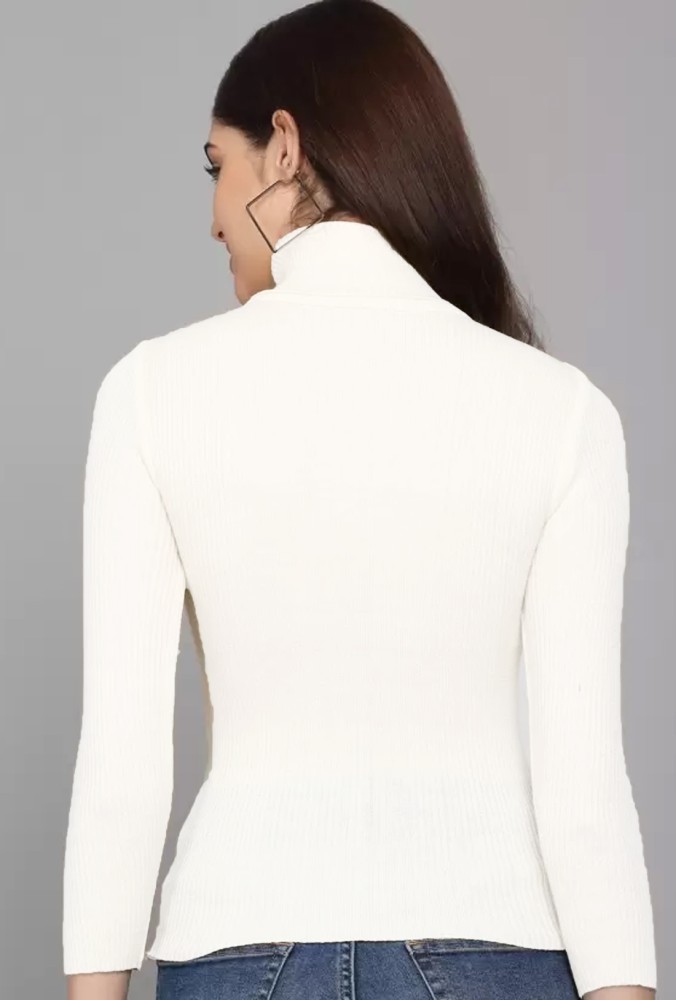 AD & AV Solid High Neck Casual Women White Sweater