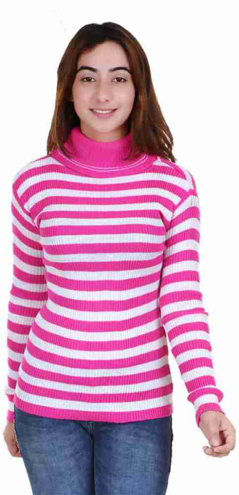 Pink and white top striped sweatshirt