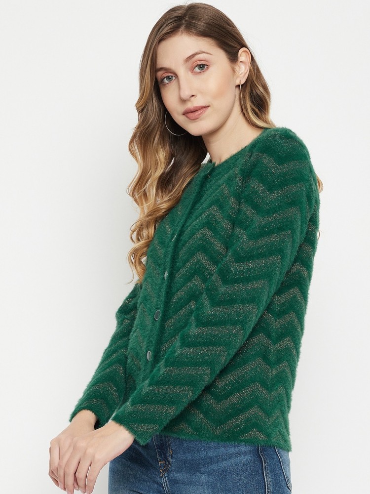 Buy CONTRASTING STRIPE GREEN LOOSE CARDIGAN for Women Online in India