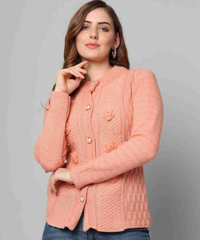 BUDAPEST Self Design Round Neck Casual Women Pink Sweater Buy