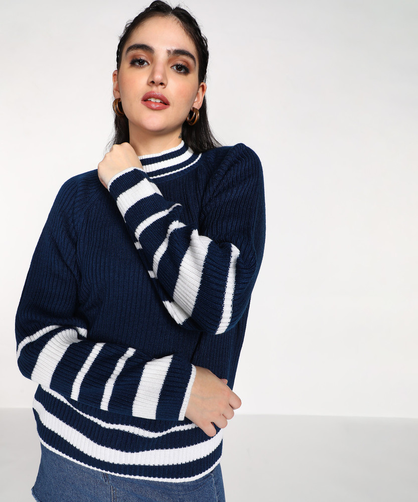 NUMERO UNO Striped High Neck Casual Women Dark Blue Sweater - Buy NUMERO UNO  Striped High Neck Casual Women Dark Blue Sweater Online at Best Prices in  India | Flipkart.com