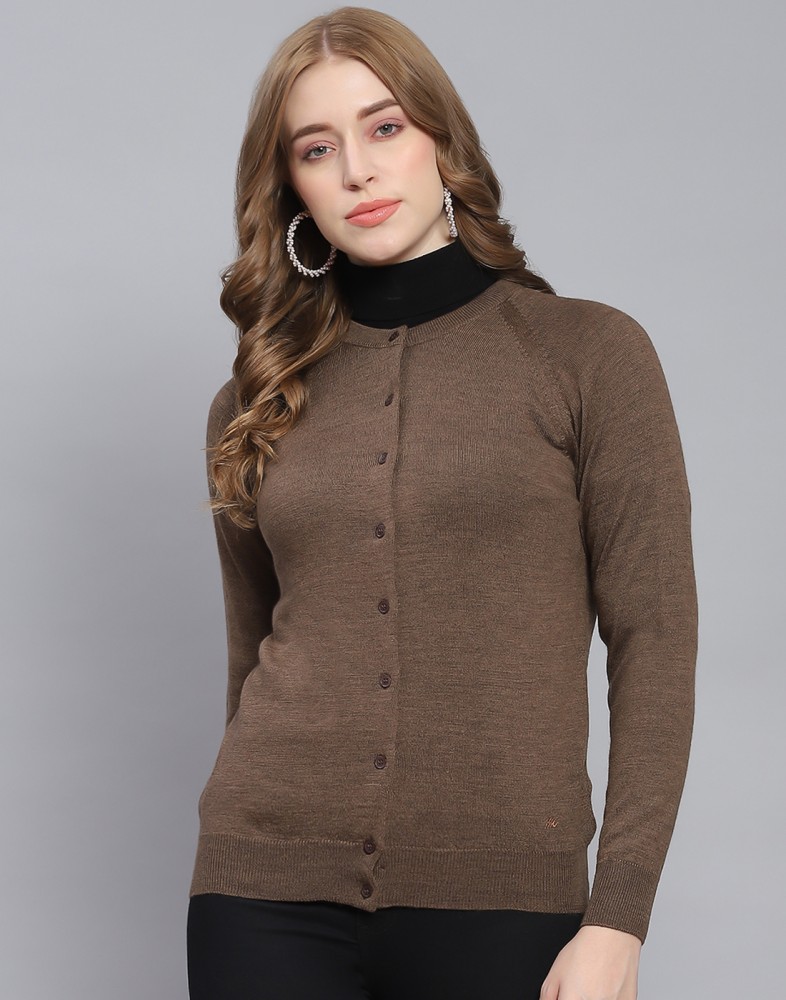 MONTE CARLO Solid Round Neck Casual Women Brown Sweater Buy