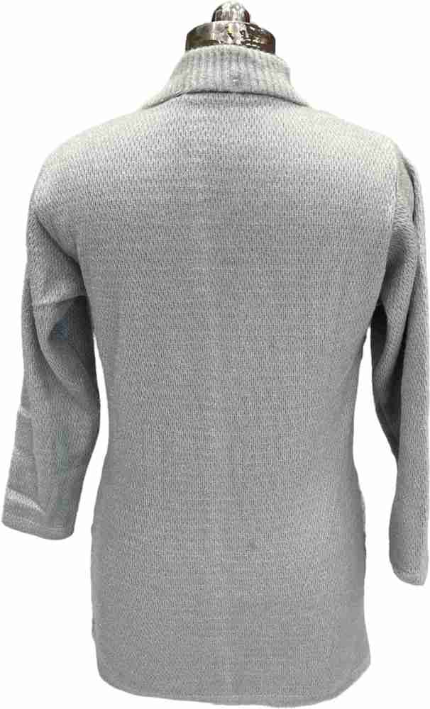 vardhman Hosiery Self Design Round Neck Casual Women Grey Sweater