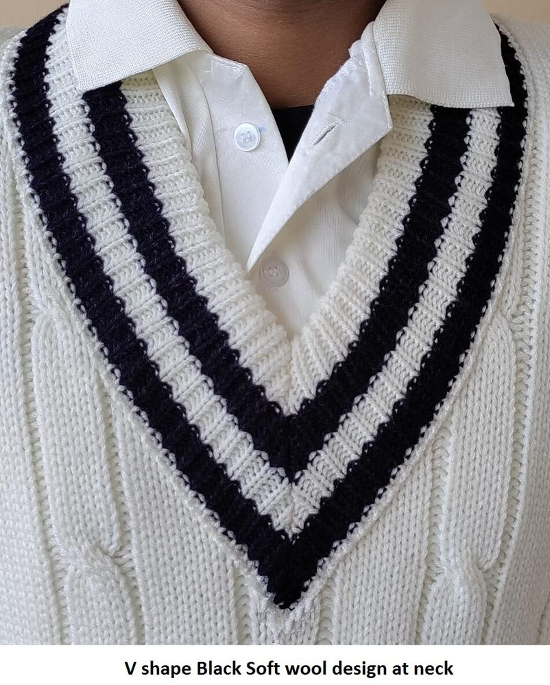ASHWAN Striped V Neck Casual Men White Sweater Buy ASHWAN