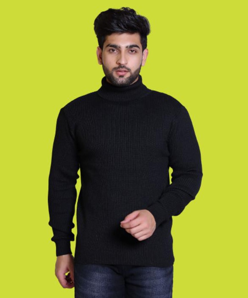 jorden4u Self Design Turtle Neck Casual Men Black Sweater - Buy jorden4u Self  Design Turtle Neck Casual Men Black Sweater Online at Best Prices in India