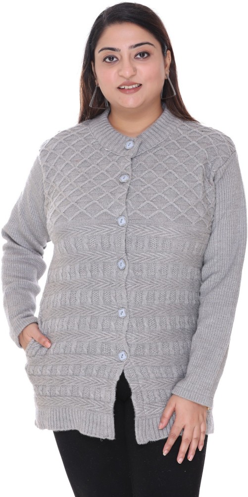 WOOL 4U Self Design V Neck Casual Women White Sweater - Buy WOOL