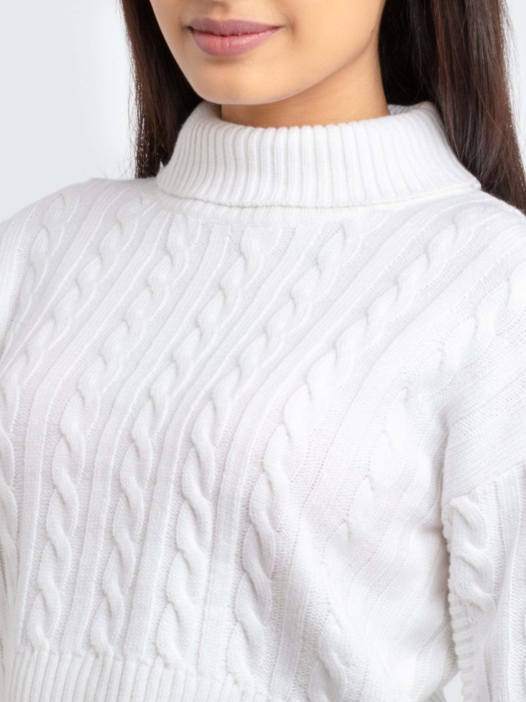 Status Quo Solid High Neck Casual Women White Sweater - Buy Status