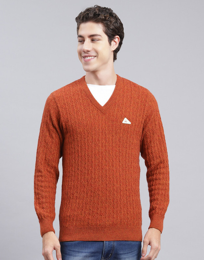 MONTE CARLO Self Design V Neck Casual Men Brown Sweater - Buy MONTE CARLO  Self Design V Neck Casual Men Brown Sweater Online at Best Prices in India  | Flipkart.com