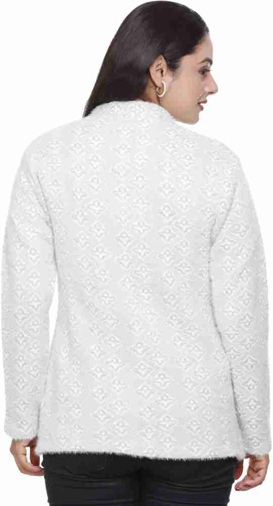 WOOL 4U Self Design V Neck Casual Women White Sweater - Buy WOOL 4U Self  Design V Neck Casual Women White Sweater Online at Best Prices in India