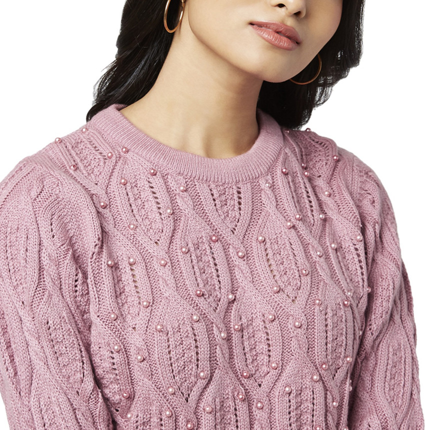 Honey By Pantaloons Embellished Round Neck Casual Women Pink Sweater Buy Honey By Pantaloons Embellished Round Neck Casual Women Pink Sweater Online at Best Prices in India Flipkart
