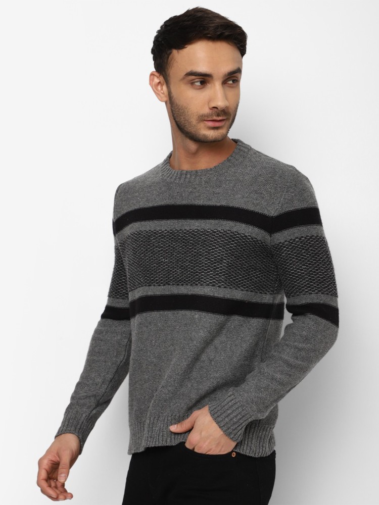 American Eagle Outfitters Striped Round Neck Casual Men Black