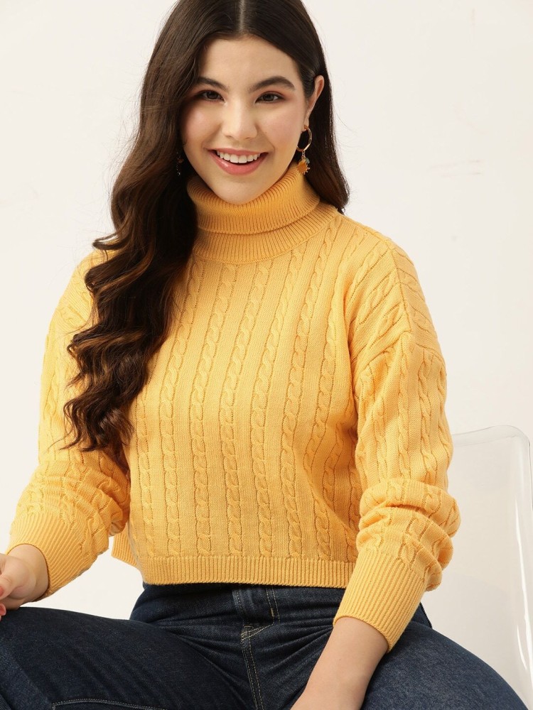 Dressberry Self Design Turtle Neck Casual Women Yellow Sweater - Price  History