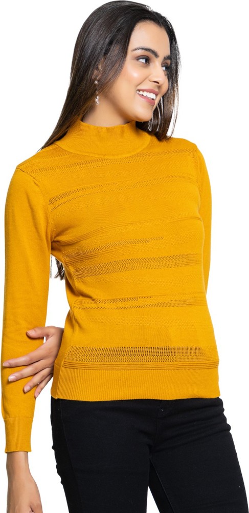 PULAKIN Self Design High Neck Casual Women Yellow Sweater Buy