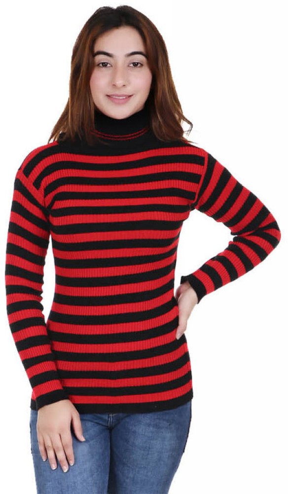 adibaba Striped Turtle Neck Casual Women Black Red Sweater Buy adibaba Striped Turtle Neck Casual Women Black Red Sweater Online at Best Prices in India Flipkart