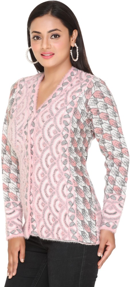PIPASA WOMEN Woven V Neck Casual Women Pink Sweater - Buy PIPASA