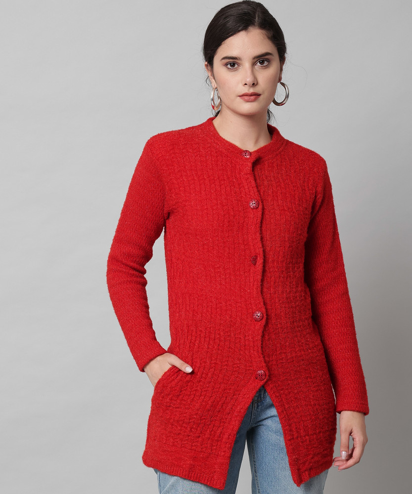 BUDAPEST Woven Round Neck Casual Women Red Sweater Buy BUDAPEST