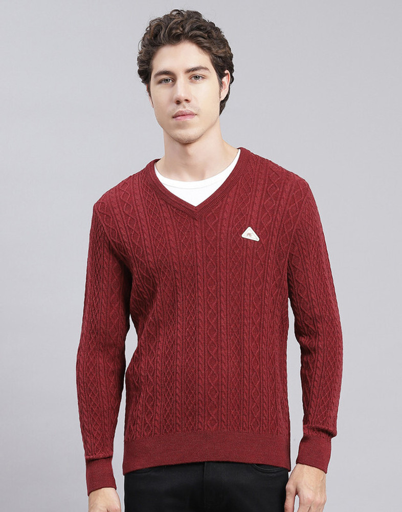MONTE CARLO Self Design V Neck Casual Men Maroon Sweater - Buy MONTE CARLO  Self Design V Neck Casual Men Maroon Sweater Online at Best Prices in India  | Flipkart.com
