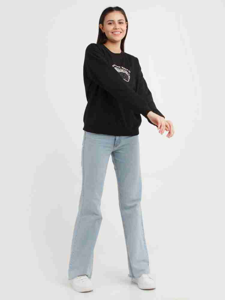 Black Solid Cropped Sweatshirt For Women – Zink London