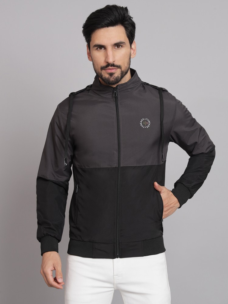 Buy Men's Grey & Black Color Block Windcheater Jacket Online at Bewakoof