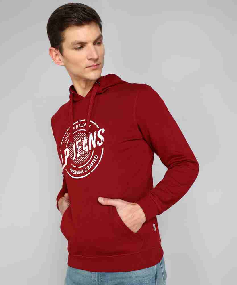 Buy Louis Philippe Jeans Maroon Cotton Printed Hooded SweatShirt