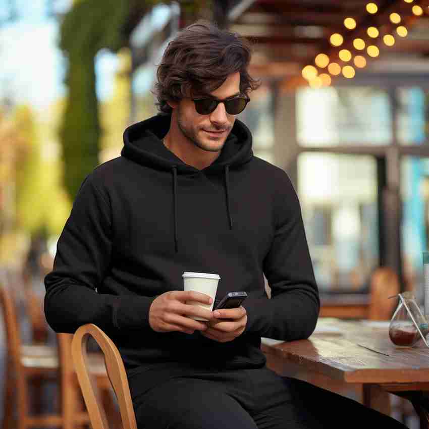 Solid men hooded neck black t shirt hotsell