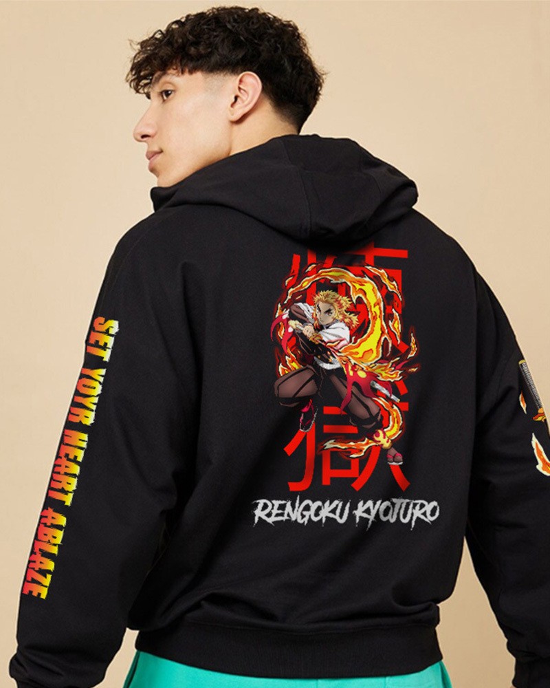 men full sleeve graphic print hooded sweatshirt