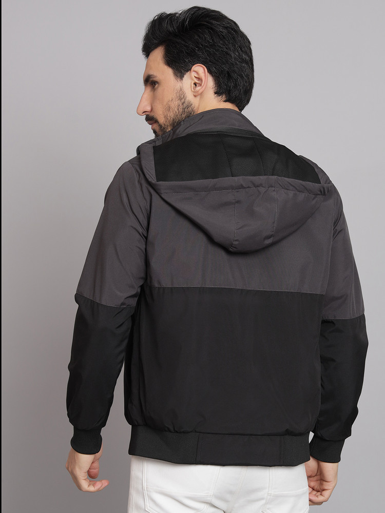 Buy Men's Grey & Black Color Block Windcheater Jacket Online at Bewakoof