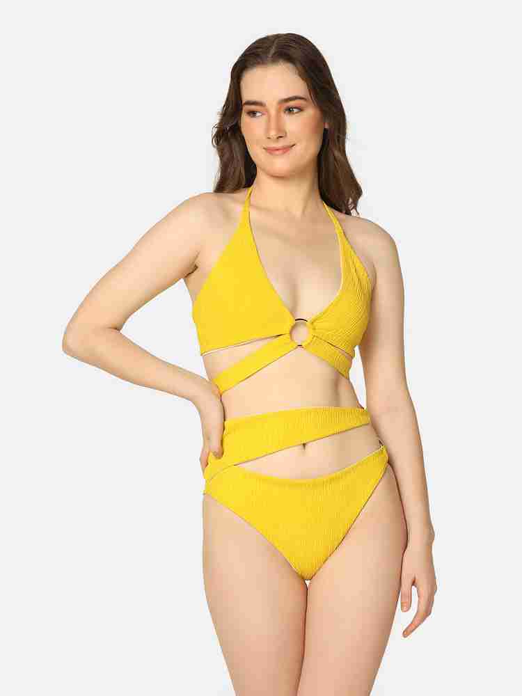 Yellow two piece swimsuit cheap
