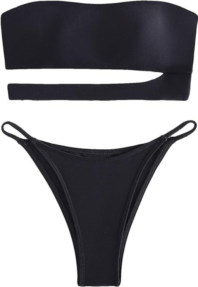Solid Women Bikini Black Swimsuit