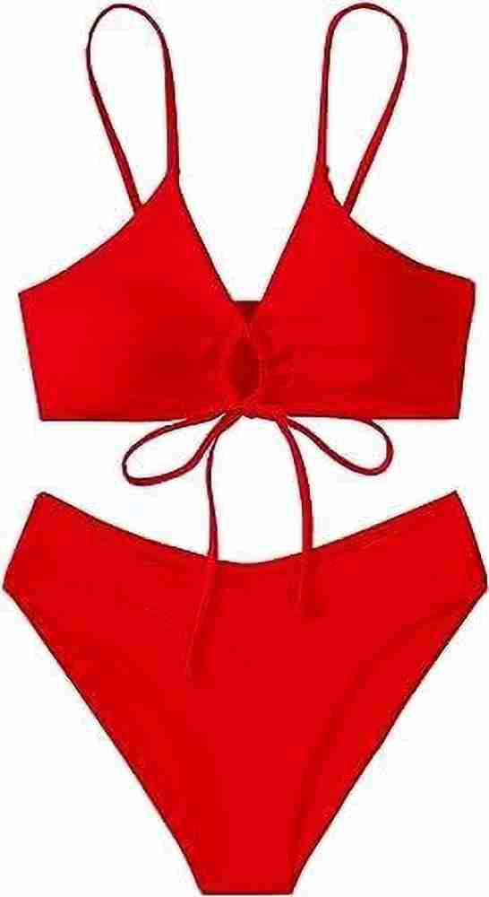 Solid Women Bikini Red Swimsuit