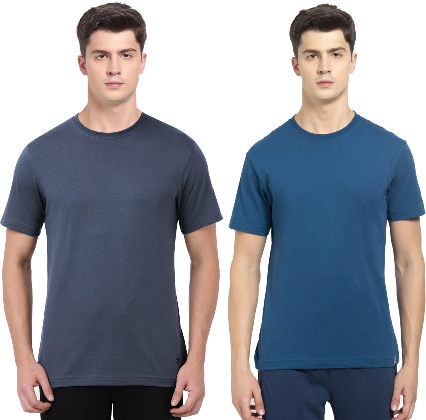 Buy Men's Super Combed Cotton Rich Solid Round Neck Half Sleeve T-Shirt -  Mid Night Navy 2714