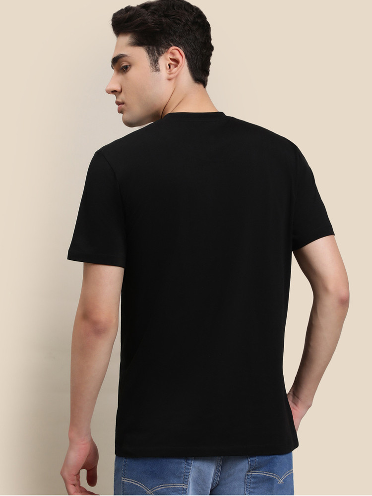 Free Authority Printed Typography Men Round Neck Black T Shirt